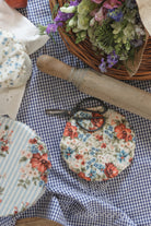 Home-sewn cotton bowl and jar covers lined with natural cotton