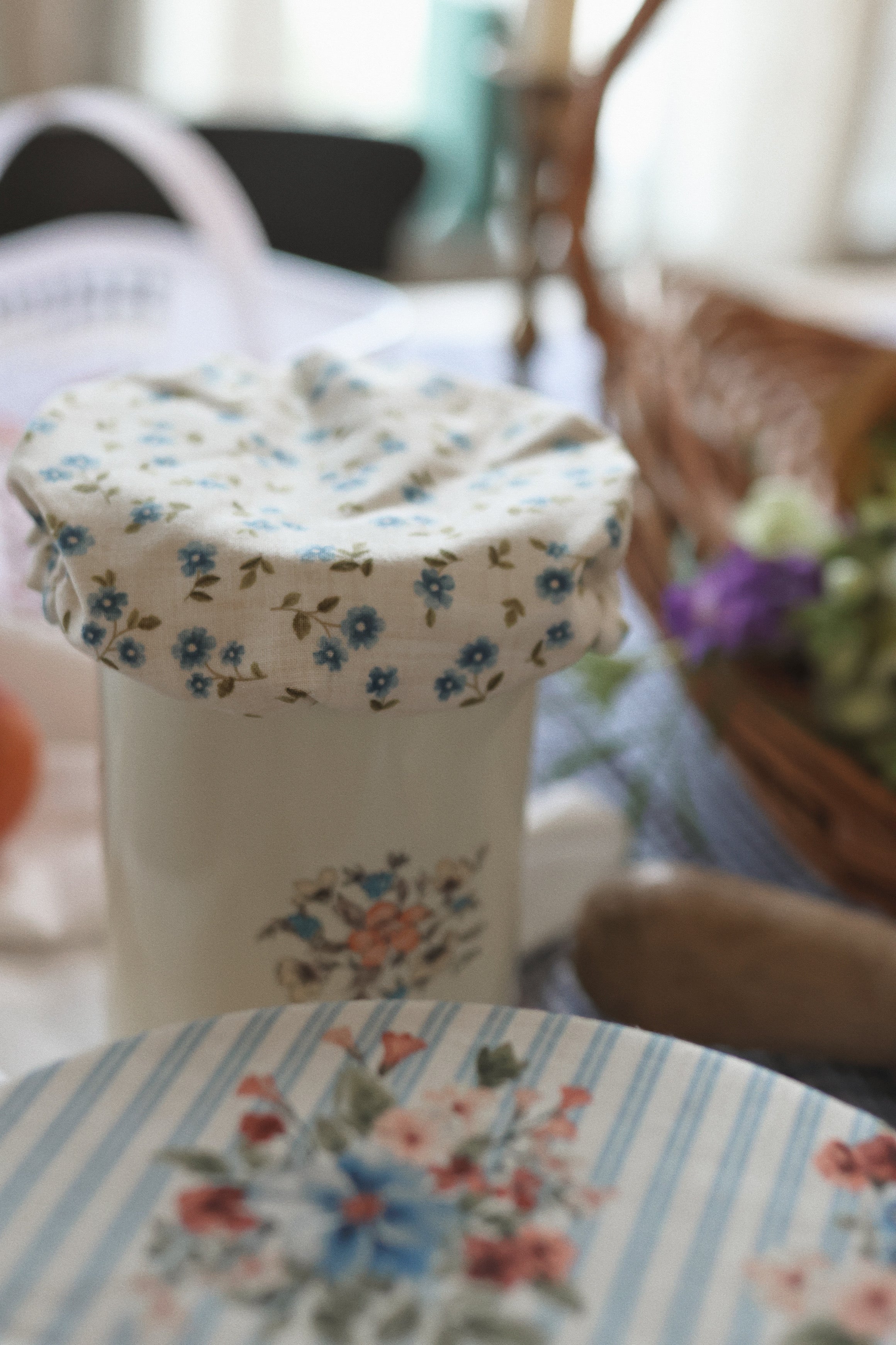 Reusable cotton bowl covers for sourdough jars, mixing bowls, and summer kitchen use